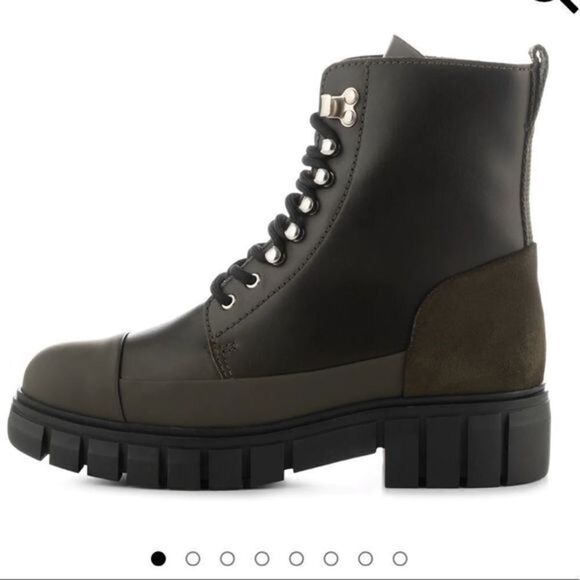 Anthropologie Shoe The Bear Rebel Lace-Up Boot Green Rubber Leather EU 37 US 6.5